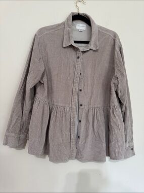 American Eagle Outfitters Corduroy Peplum Shirt - Taupe